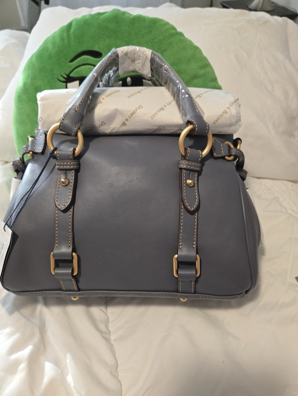 Dooney & Bourke Steel Blue Florentine Leather Satchel - NEW - Picture 2 of 7